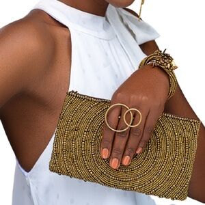 Beaded Evening Clutch Purse Hand Made Bronze Beads Secure Fair NEW